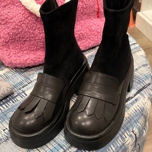 Black Leather Fringe Ankle Boots